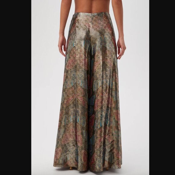 Trina Turk Siya Metallic Silk Butterfly Patterned Wide Leg Pants 0 - Picture 4 of 11